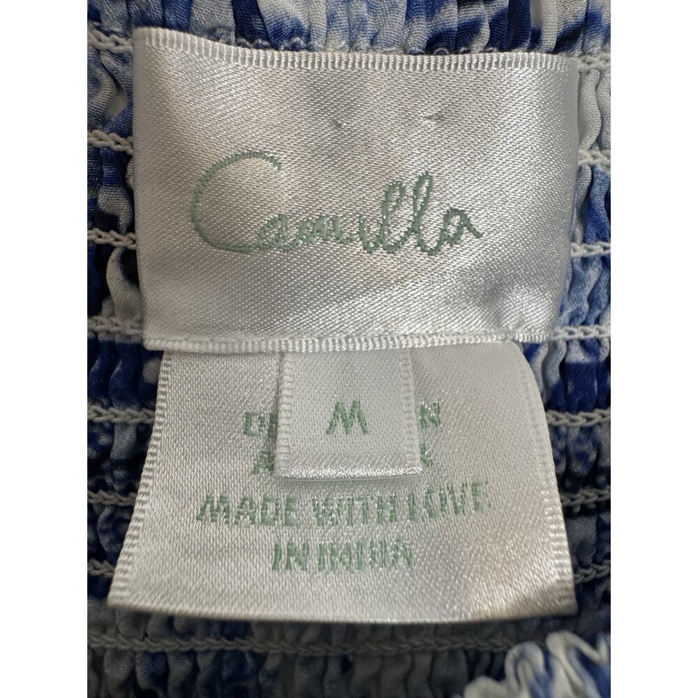 Camilla Silk Blouse Puff Sleeve Blue Floral Women’s Medium - Picture 8 of 10